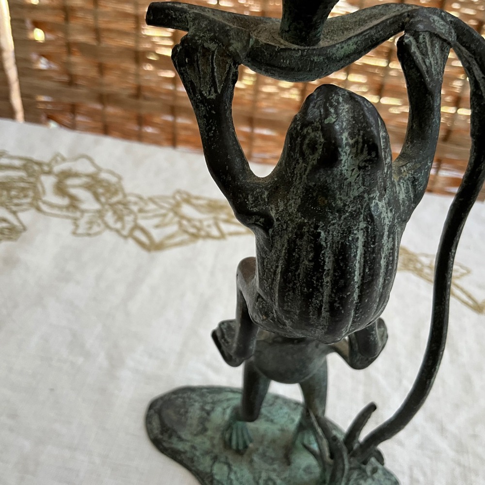Vintage Style Verdigris Bronze Frog Acrobat Candlestick Holder Figural 10.5" - Picture 5 of 10